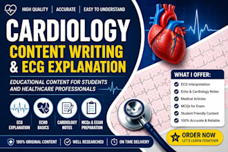create medical cardiology educational content, ecg, echo