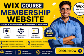 design wix course membership website, login membership dashboard redesign