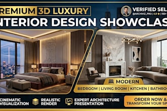 create realistic 3d bedroom and living room interior design