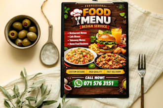 design a modern restaurant menu or food menu