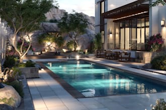design frontyard, backyard, pool, patio as a landscape architect