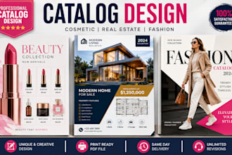 design product catalog, magazine layout, real estate brochure canva workbook