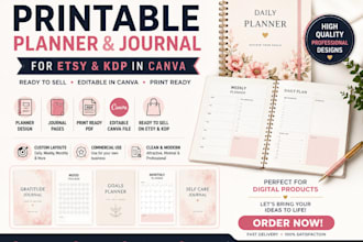 design printable planner and journal for etsy and KDP in canva
