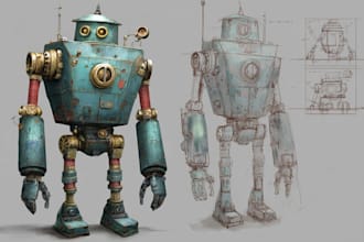 design robots and concept art of futuristic mecha