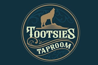 make craft beverage taproom bar logo with a singing coyote