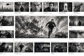 cinematic storyboard illustrations for film  commercial projects