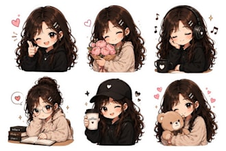 draw cute custom chibi girl stickers