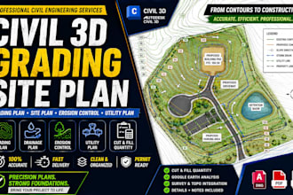 design civil 3d grading, floor plan, site plan, erosion control, utility plan
