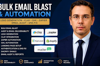 do bulk email blast, lead generation ghl clay zapier automation,and email audit