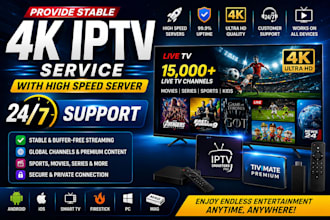 provide stable 4k iptv service with high speed server 247 support