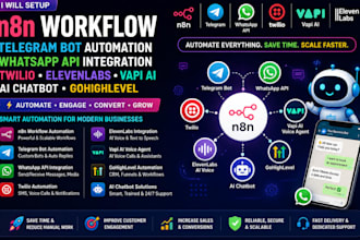 setup n8n workflow, telegram bot automation, whatsapp api twilio elevenlaps vapi