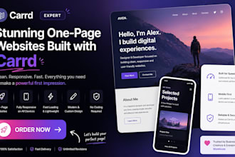 build carrd website landing page, portfolio website, one page website brand site