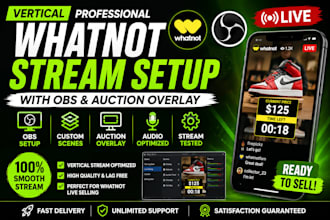 design and setup vertical whatnot obs stream with auction overlay for whatnot