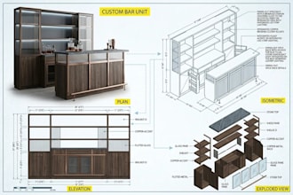 design 3d millwork drawings, DIY furniture plans and woodworking cut list