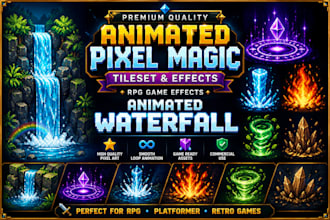 do animated pixel magic tileset for rpg game effects, fx pixel animation