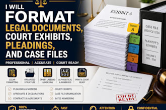 format legal documents, court exhibits, pleadings, witness statement, case files
