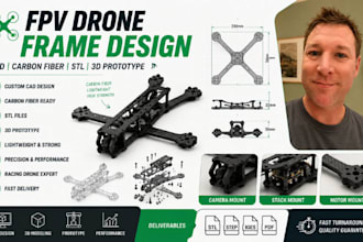 fpv drone frame cad, carbon fiber stl, racing drone 3d prototype model