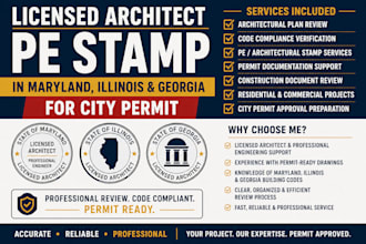 licensed architect pe stamp in maryland, illinois, georgia for city permit
