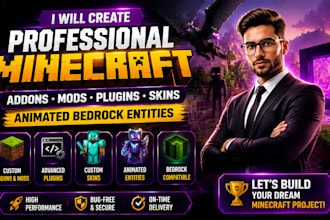 create professional minecraft addon mods plugins skins animated bedrock entities