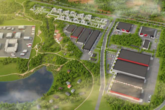 buildup industrial building, industrial facility remodel,render master site plan