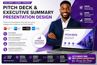 create modern pitchdeck and executive summary presentation design