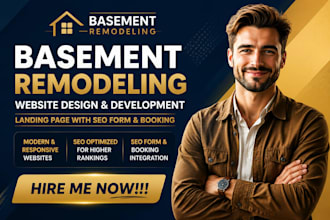 build basement remodeling website, landing page design with SEO form and booking