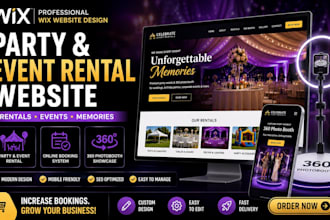 design wix party rental website, event rental website 360 photobooth wix website