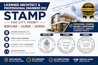 licensed architect pe stamp in maryland, illinois, georgia for city permit
