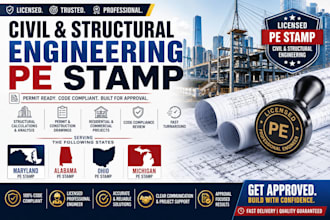 civil and structural engineering pe stamp for maryland, alabama, ohio, michigan