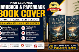 fix hardback cover for KDP amazon format,resize,edit, book cover for lulu,ingram