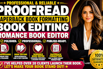 proofread, paperback book formatting, book editing, romance book editor