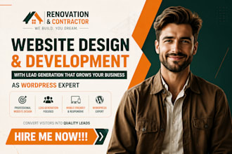 design renovation, contractor website with lead generation as wordpress expert