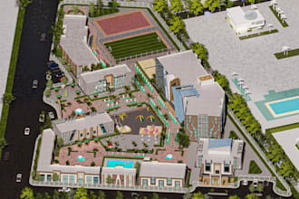 reconstruct outdoor recreational facilities,playground cgi render,3d site layout