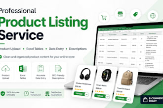 create product listings, descriptions, and excel tables