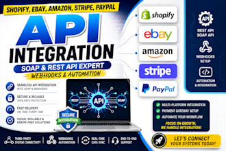 shopify, ebay, amazon, stripe, paypal soap, rest API integration, webhook setup