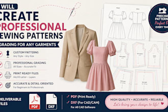 create professional sewing patterns, grading for anygarments in PDF and dxf