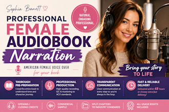 record a professional female audiobook narration for your book