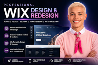 design wix website header, footer, wix template design, wix mobile page editing