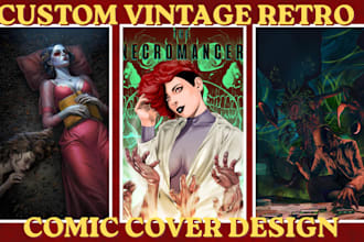 draw vintage retro comic cover, pulp style horror dark art poster, vintage comic