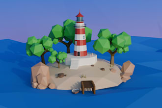 create low poly 3d environment and props in blender
