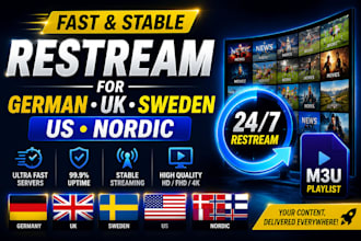 offer fast and stable restream for german, uk, sweden, us,nordic,  m3u playlist