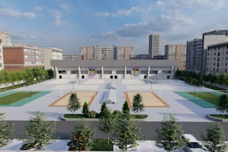 design stadium, golf course, and sports facility cgi visualization