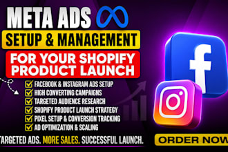 setup meta ads or facebook ads, instagram ads for shopify product advertising