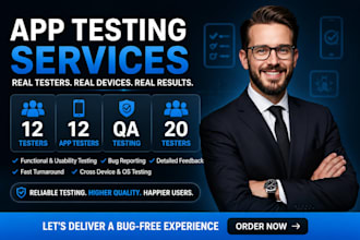 do professional app testing with real 12 testers 20 app testers