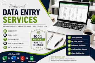 do data entry, copy typing, PDF to word and excel work