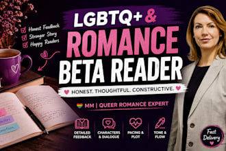beta read your mm romance or lgbtq with romance manuscript thriller horror