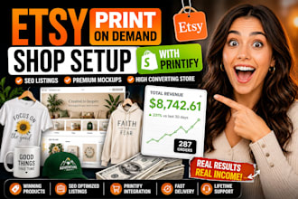 do etsy print on demand shop setup with printify print on demand tshirt design