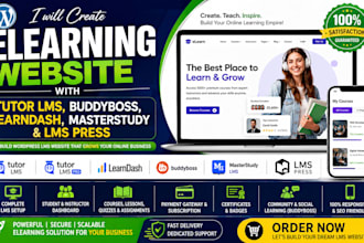 build wordpress lms website with learndash, buddyboss tutor lms pro, masterstudy