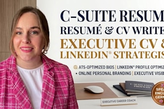 write a c suite executive ats resume, cover letter and linkedin profile