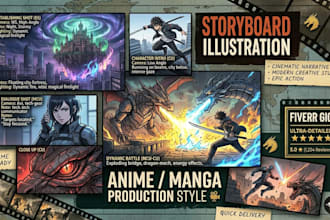 create anime storyboard and cinematic manga scene panels